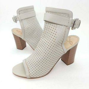 👜 Sam Edelman Emmie Taupe Gray Open Toe Block Heel Ankle Booties Sandals